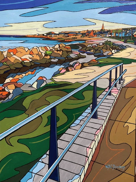 Stylistic semi-abstract painting of Stonehaven Boardwalk